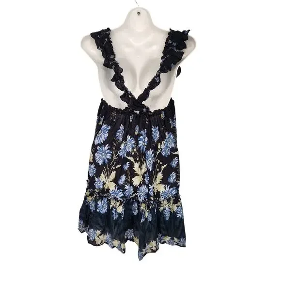 Intimately Free People Bali Wild Daisy Slip Black Ruffle Baby-doll Dress Women M - Picture 9 of 9